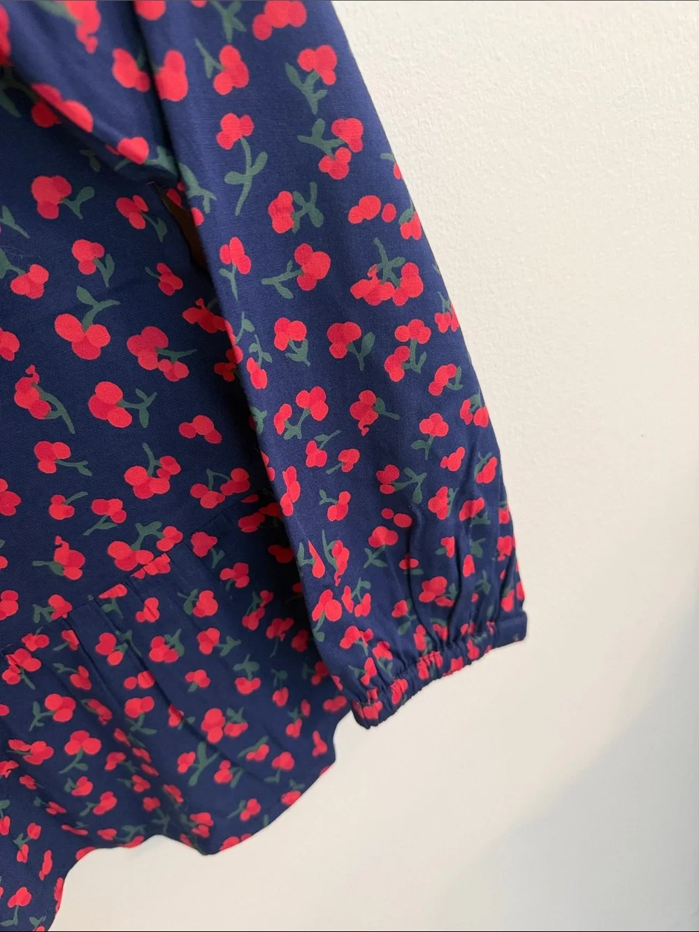Vineyard Vines Navy Long-Sleeve Button-Front Top with Red Cherry Print
